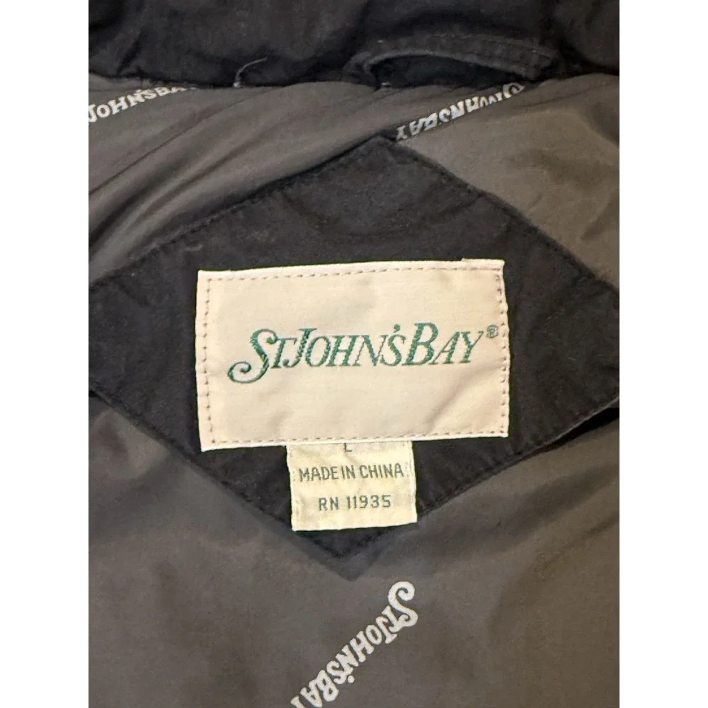 Vintage 90s Y2K Women's St. Johns Bay Black Down Puffy Vest zip snap Closure LG